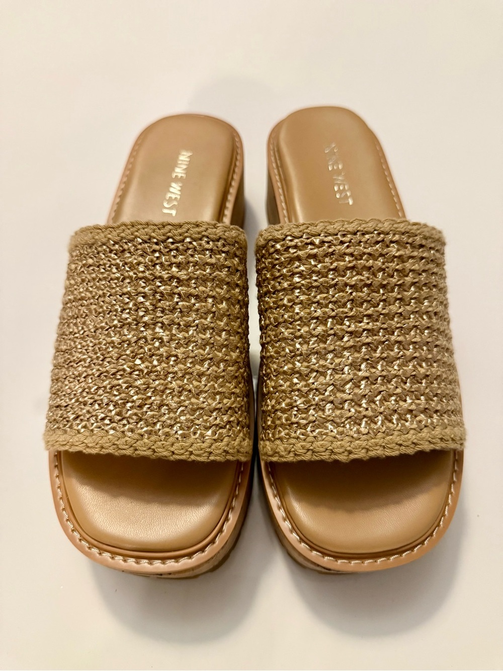 Nine West Woven Tan Slide Mules